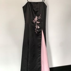 Black and pink sateen prom dress